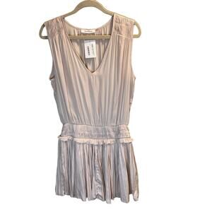 Mustard Seed V-Neck Pleated Mini Skater Dress Size Medium Ecru Beige NWT